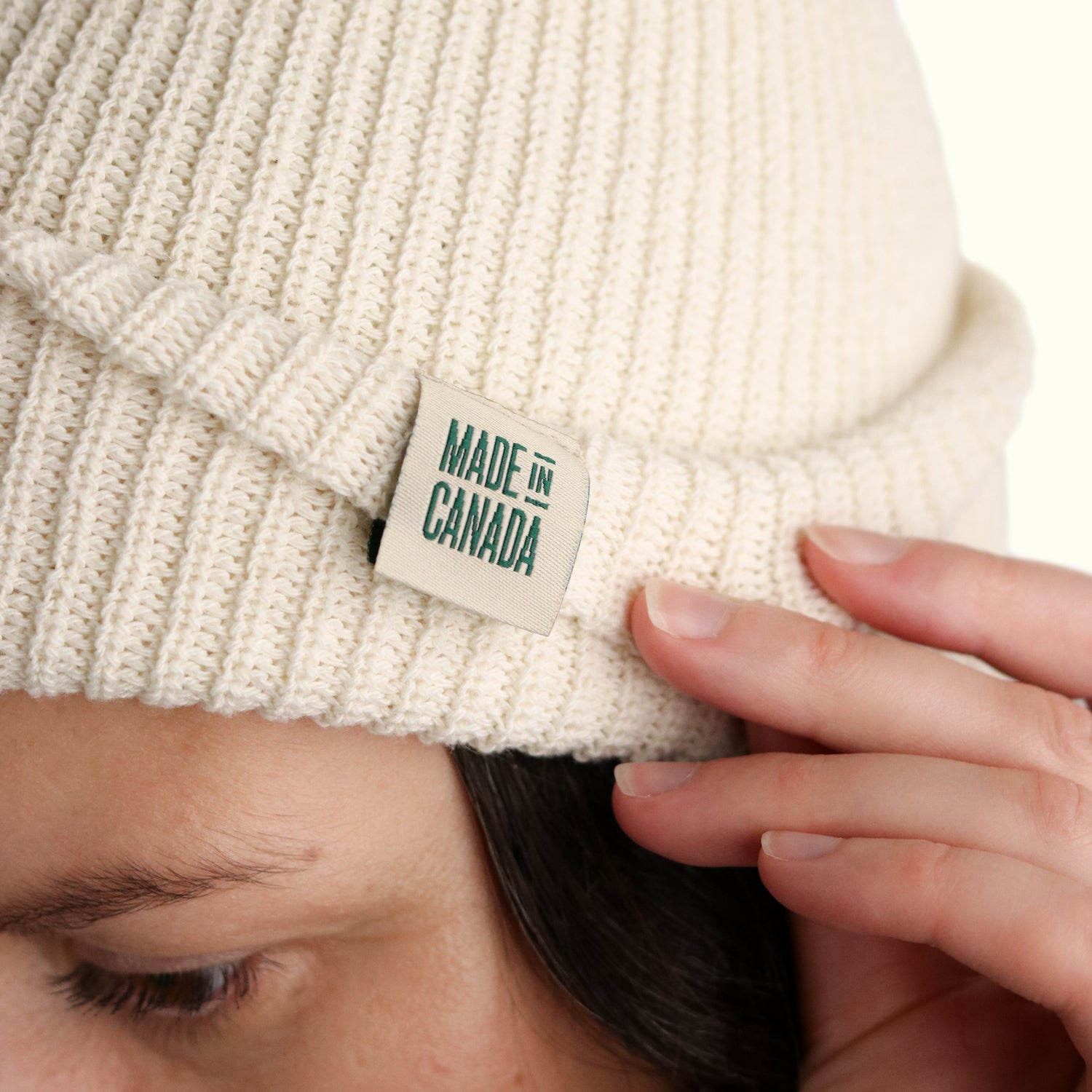 Recycled Cotton Ribbed Toque — Cream